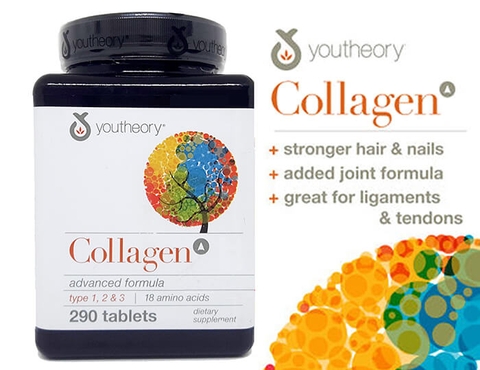 Collagen youtheory type12 &3 dành cho nữ 290 + vitamin c viên chắc khỏe xương khớp chống lão hóa da móng tóc