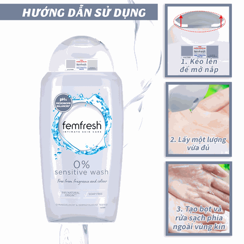 Dung dịch vệ sinh phụ nữ cao cấp cho da nhạy cảm Femfresh 0% Sensitive Wash 250ml