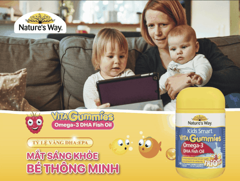 Kẹo dẻo Nature's Way Kids Smart Vita Gummies Omega-3 DHA Fish Oil hỗ trợ sức khoẻ não Và mắt cho bé 60 viên