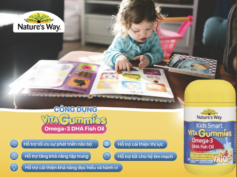 Kẹo dẻo Nature's Way Kids Smart Vita Gummies Omega-3 DHA Fish Oil hỗ trợ sức khoẻ não Và mắt cho bé 60 viên