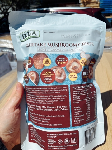 Nấm Hương Sấy Giòn DJ&A Shiitake Mushroom Crisps 300g snack ăn vặt heatthy lành mạnh từ nấm thật