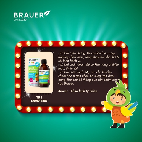 Siro vitamin tổng hợp và sắt cho trẻ từ 3 tuổi brauer liquid multivitamin with iron tăng đề kháng chai 200ml