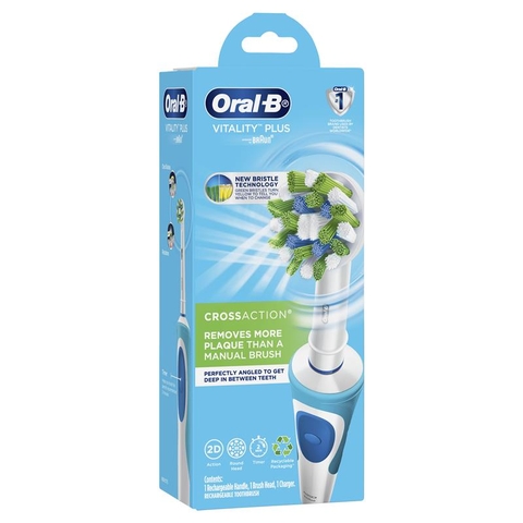 Bàn chải điện Oral B Vitality Plus Power Toothbrush Cross Action làm sạch mảng bám sâu trong từng kẽ răng