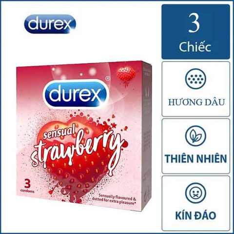 Bao cao su durex sensual strawberry 3 chiếc mùi dâu