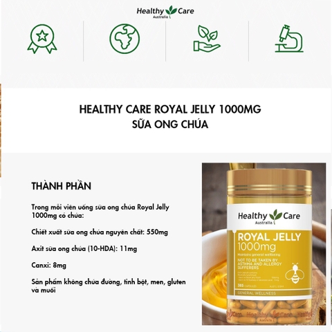 Sữa ong chúa Heathy Care Royal Jelly đẹp da, chậm lão hóa 365 viên