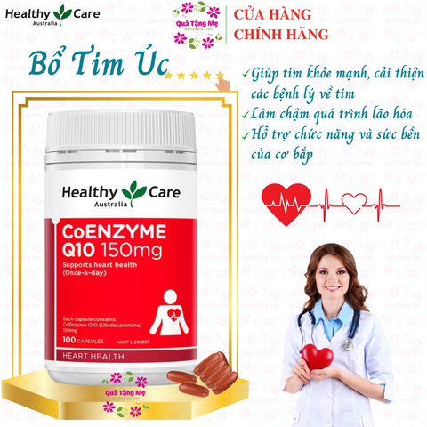 Bổ tim Coenzyme Q10 150mg Healthy Care Úc tăng cường sức khỏe tim mạch 100 viên