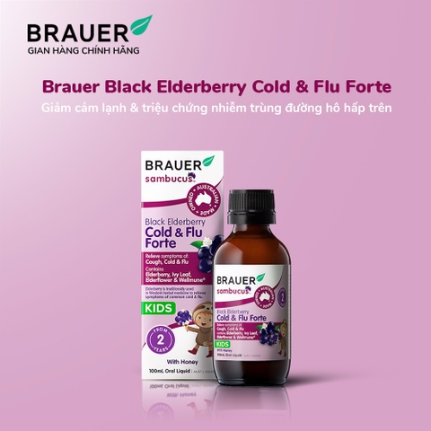 Siro giảm các triệu chứng cảm cúm, cảm lạnh Brauer Black Elederberry cold and flu forte (100ML)
