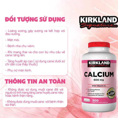 Viên uống chắc khỏe xương Calcium 600mg with Vitamin D3 Kirkland Signature 500 viên