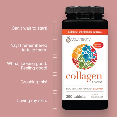 Collagen youtheory type 1 2 & 3 dành cho nữ 390 viên chắc khỏe xương khớp chống lão hóa da móng tóc