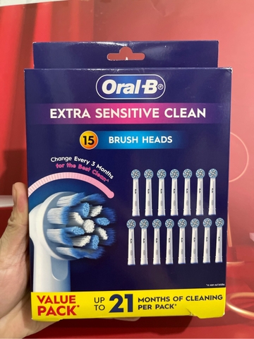 Đầu bàn chải thay thế Oral b extra sensitive clean 15 brush heads ( 1 đầu tách ra từ set 15 đầu)