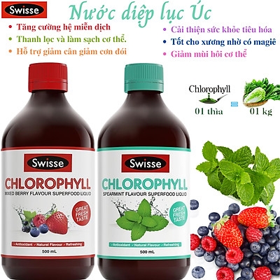 Nước diệp lục Swisse Chlorophyll thanh lọc cơ thể nhập khẩu Úc 500ml (Xanh)