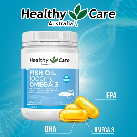 Dầu cá Omega 3 Healthy Care Fish Oil 1000mg sáng mắt, tăng thị lực 400 viên