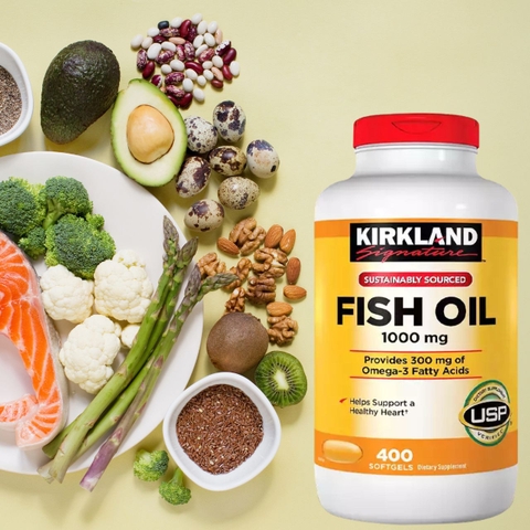 Dầu cá Fish Oil 1000mg Kirkland Signature sáng mắt, tăng thị lực hộp 400 viên