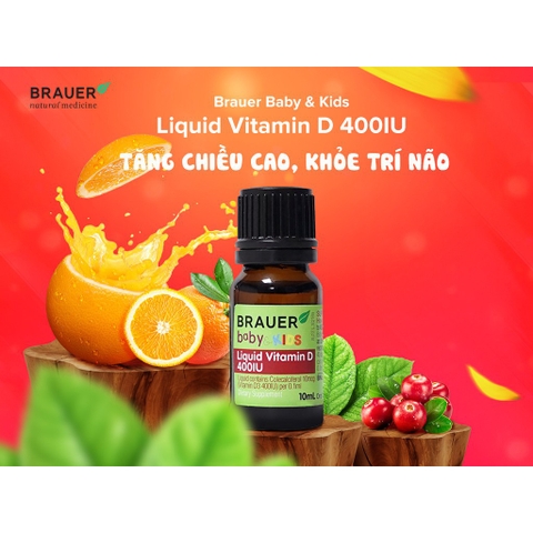 Siro bổ sung Vitamin D 400IU từ thực vật hữu cơ Brauer Baby Kids Liquid 10ml dành cho trẻ sơ sinh trở lên