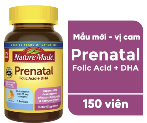 Vitamin tổng hợp cho bà bầu nature Prenatal Multivitamin Folic Acid + DHA Softgels hộp 150 viên nội địa Mỹ