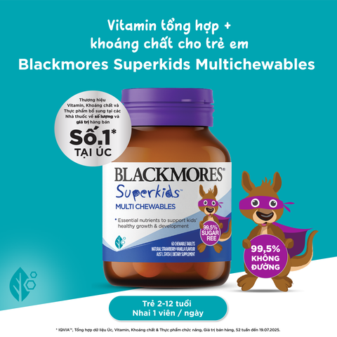 Vitamin tổng hợp Blackmores Superkids Multi Chewables hộp 60 viên bổ sung khoáng chất cho trẻ