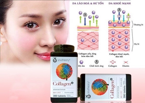 Collagen youtheory type 1 2 & 3 dành cho nữ 390 viên chắc khỏe xương khớp chống lão hóa da móng tóc