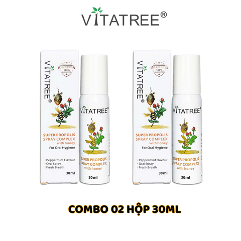 Combo 02 hộp Xịt keo ong Vitatree Super Propolis Spray Complex With Manuka 15+ hỗ trợ giảm ho chai 30ml
