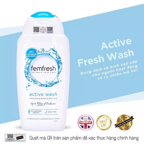 Dung dịch vệ sinh phụ nữ cao cấp năng động Femfresh Active Wash 250ml