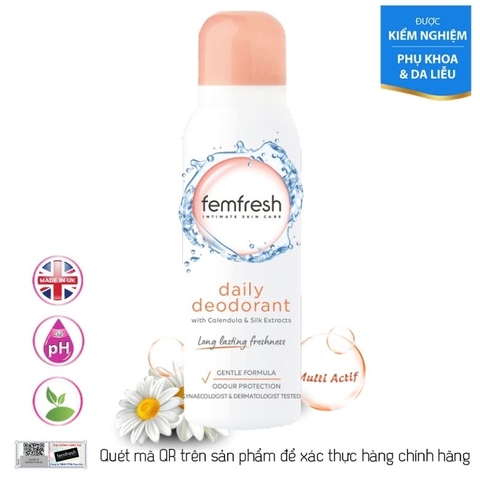 Xịt khử mùi và thơm mát vùng kín cao cấp Femfresh Daily Deodorant Spray 125ml