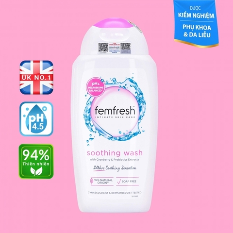 Dung dịch vệ sinh phụ nữ dịu nhẹ Femfresh Soothing Wash bổ sung lợi khuẩn 250ml