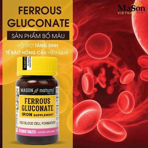 Mason Natural Ferrous Gluconate 50 viên – Sản phẩm bổ sung sắt hữu cơ