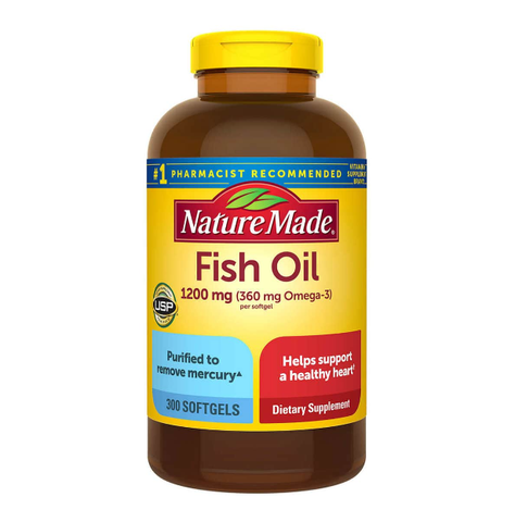 Dầu cá nature made fish oil omega 3 1200mg 300 viên hỗ trợ sáng mắt, tim mạch và huyết áp