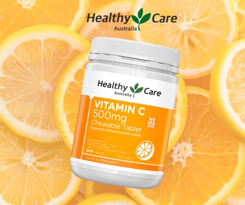 Viên nhai Vitamin C 500mg Chewable Healthy Care hỗ trợ làm đẹp da, tăng đề kháng 500 viên