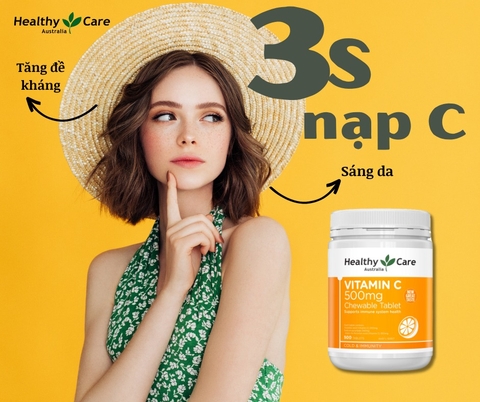 Viên nhai Vitamin C 500mg Chewable Healthy Care hỗ trợ làm đẹp da, tăng đề kháng 500 viên