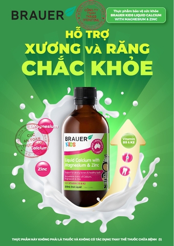Siro canxi, magie và kẽm brauer cho trẻ trên 1 tuổi giúp xương và răng chắc khỏe chai 200ml