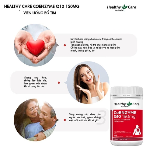 Bổ tim Coenzyme Q10 150mg Healthy Care Úc tăng cường sức khỏe tim mạch 100 viên
