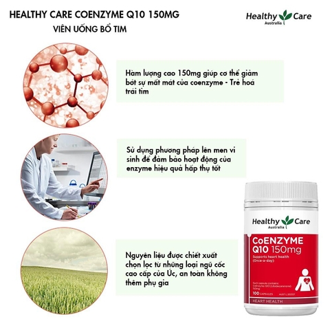 Bổ tim Coenzyme Q10 150mg Healthy Care Úc tăng cường sức khỏe tim mạch 100 viên