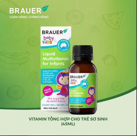 Brauer liquid multivitamin for infans 45ml cho trẻ sơ sinh 0-12 tháng tuổi