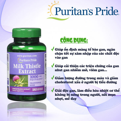 Viên uống giải độc gan milk thistle extract puritan’s pride 1000mg 180 viên