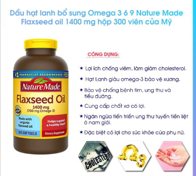 Dầu hạt lanh Omega 369 Flaxseed Oil Nature Made 1400mg hộp 300 viên 