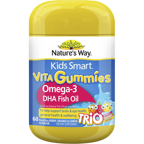Kẹo dẻo Nature's Way Kids Smart Vita Gummies Omega-3 DHA Fish Oil hỗ trợ sức khoẻ não Và mắt cho bé 60 viên