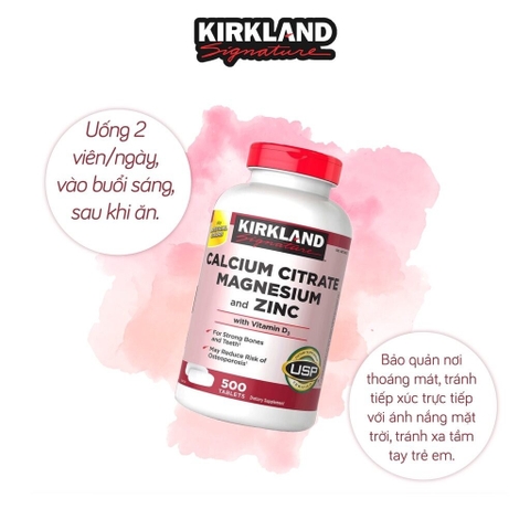 Viên uống chắc xương Kirkland Signature Calcium Citrate Magnesium And Zinc 500mg hộp 500 viên
