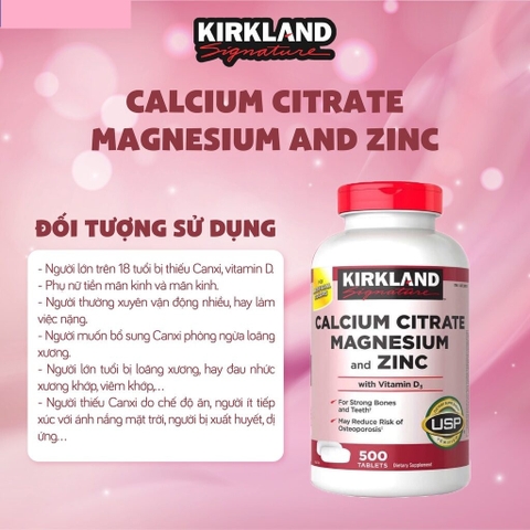 Viên uống chắc xương Kirkland Signature Calcium Citrate Magnesium And Zinc 500mg hộp 500 viên