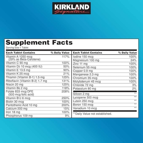Thực phẩm bảo vệ sức khỏe Kirkland Signature Daily Multi 500 viên vitamin tổng hợp dưới 50 tuổi hộp 500 viên
