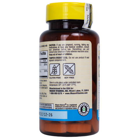 Viên uống canxi hữu cơ Mason Natural Calcium Citrate + D3 hỗ trợ xương chắc khỏe, phòng ngừa loãng xương 60 viên