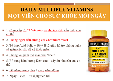 Viên vitamin và khoáng tổng hợp Mason Natural Daily Multiple Vitamins With Minerals 60 viên