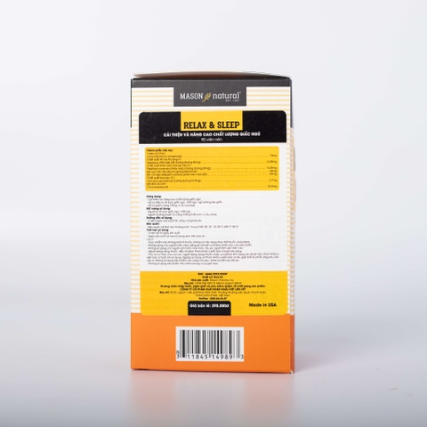 Viên uống Mason Natural Relax & Sleep Hỗ trợ cải thiện và nâng cao chất lượng giấc ngủ 90 viên