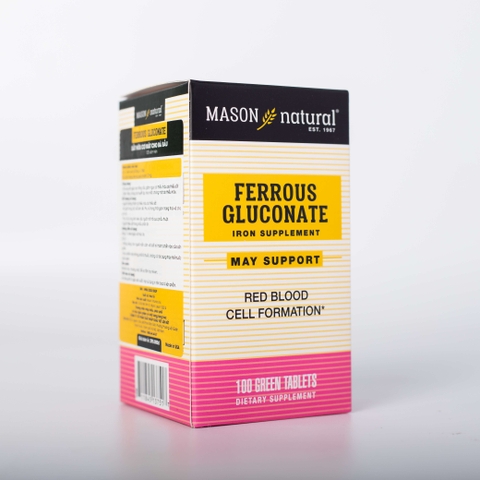 Mason Natural Ferrous Gluconate 100 viên – Sản phẩm bổ sung sắt hữu cơ