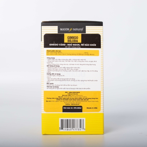 Mason Natural Ginkgo Biloba – Hỗ trợ tăng cường sức khỏe não bộ, cải thiện trí nhớ 60 viên