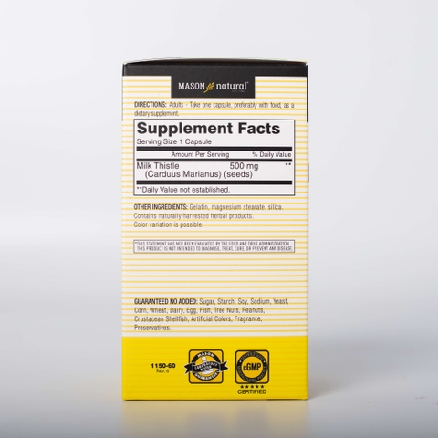 Viên Uống Bổ Gan Mason Natural Milk Thistle 500mg Lọ 60 Viên Hỗ Trợ Giải Độc, Bổ Gan, Cải Thiện Chức Năng Gan
