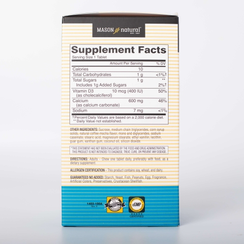 Mason Natural Calcium 600mg + D3 - Bổ sung canxi cho cơ thể 100 viên
