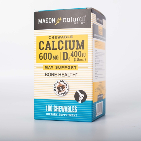 Mason Natural Calcium 600mg + D3 - Bổ sung canxi cho cơ thể 100 viên