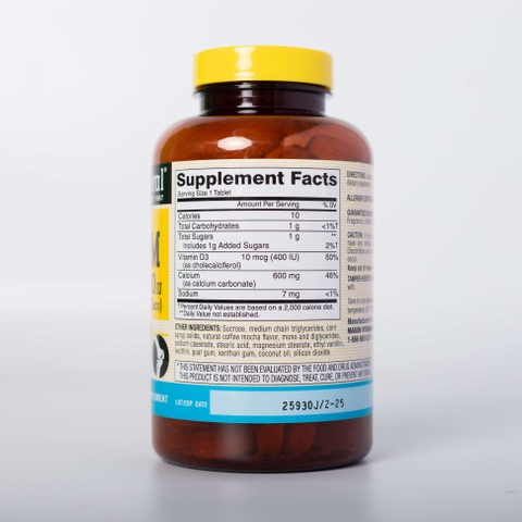 Mason Natural Calcium 600mg + D3 - Bổ sung canxi cho cơ thể 100 viên