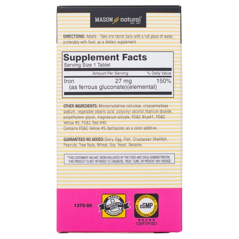 Mason Natural Ferrous Gluconate 50 viên – Sản phẩm bổ sung sắt hữu cơ