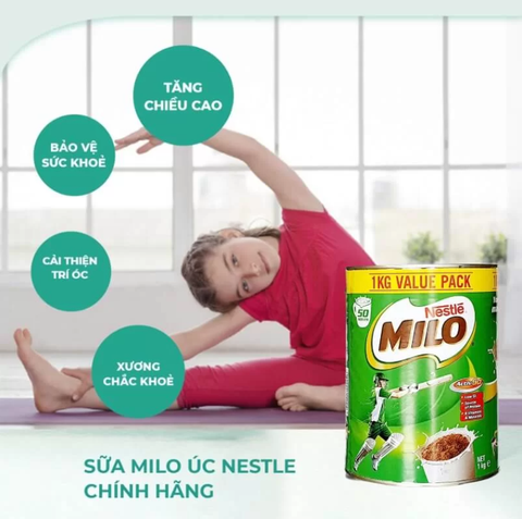 Sữa bột Nestle Milo Úc bổ sung dinh dưỡng cho bé phát triển tối ưu hộp 1kg